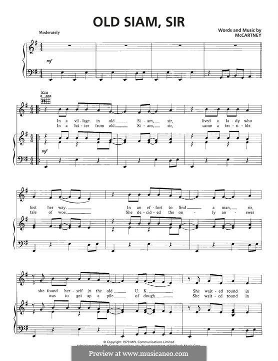 Old Siam, Sir (Wings): Für Stimme und Klavier (oder Gitarre) by Paul McCartney