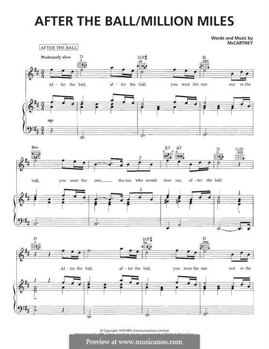 After The Ball/Million Miles: Für Stimme und Klavier (oder Gitarre) by Paul McCartney