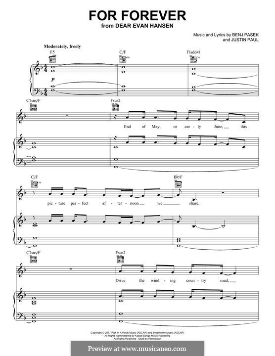 For Forever (from Dear Evan Hansen): Für Stimme und Klavier (oder Gitarre) by Justin Paul, Benj Pasek