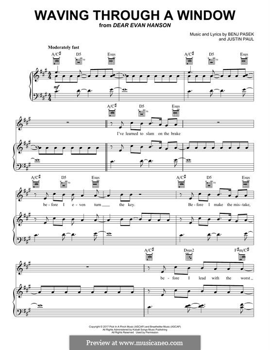 Waving Through a Window (from Dear Evan Hansen): Für Stimme und Klavier (oder Gitarre) by Justin Paul, Benj Pasek