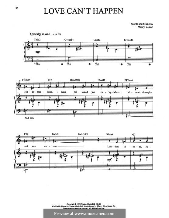 Love Can't Happen (from Grand Hotel: The Musical): Für Stimme und Klavier (oder Gitarre) by Maury Yeston