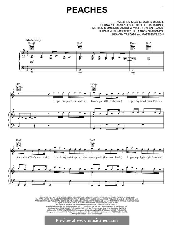 Peaches (feat. Daniel Caesar & Giveon): Für Stimme und Klavier (oder Gitarre) by Justin Bieber, Louis Bell