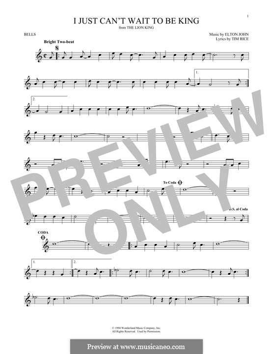 I Just Can't Wait To Be King (from The Lion King): For glockenspiel by Elton John