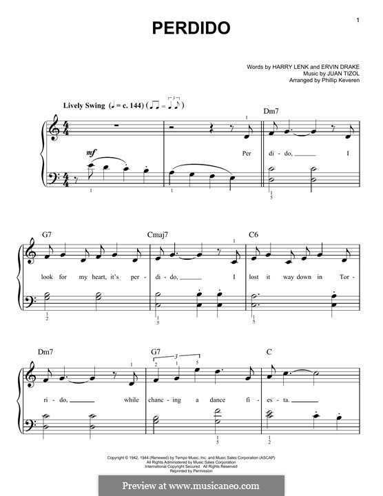 Perdido (Duke Ellington): Für Klavier, leicht by Juan Tizol