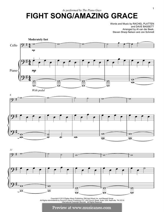 Fight Song / Amazing Grace (The Piano Guys): Für Cello und Klavier by Dave Bassett, Rachel Platten