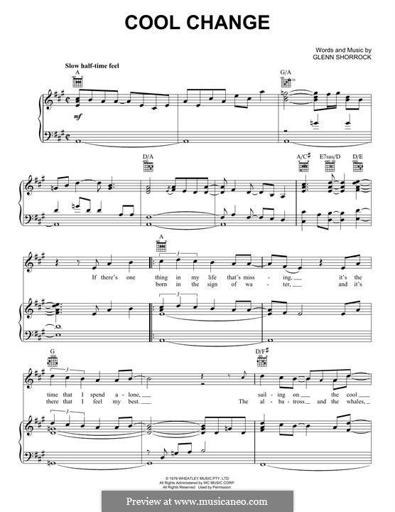 Cool Change (The Little River Band): Für Stimme und Klavier (oder Gitarre) by Glenn Shorrock