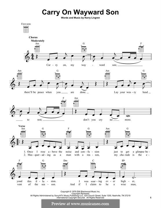 Carry on Wayward Son (Kansas): Für Ukulele by Kerry Livgren