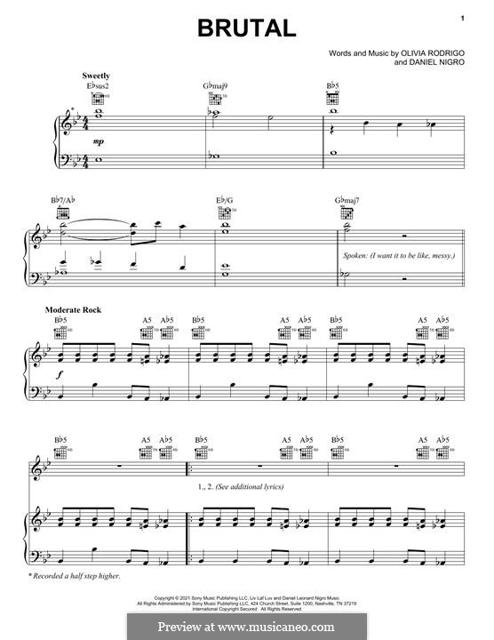 Brutal (Olivia Rodrigo): Für Stimme und Klavier (oder Gitarre) by Daniel Nigro