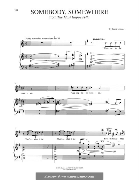 Somebody, Somewhere (from The Most Happy Fella): Für Stimme und Klavier by Frank Loesser
