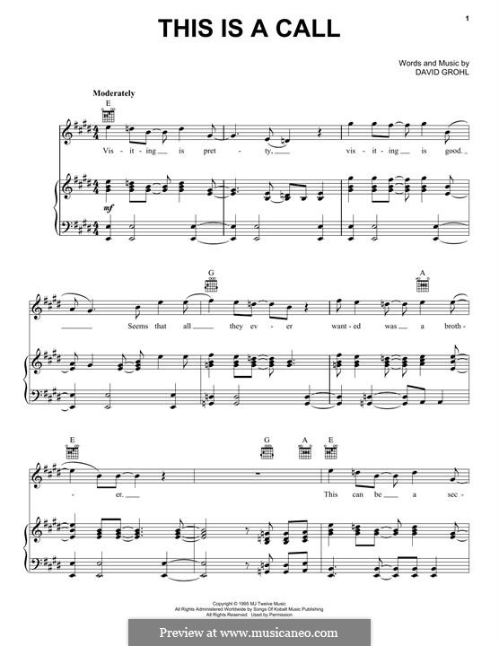 This Is a Call (Foo Fighters): Für Stimme und Klavier (oder Gitarre) by David Grohl