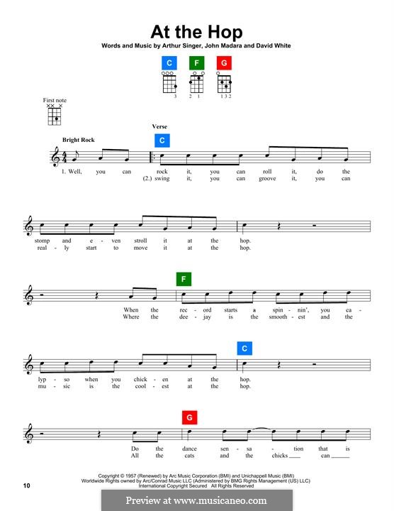 At the Hop (Danny & The Juniors): Für Ukulele by Arthur Singer, David White, John Medora