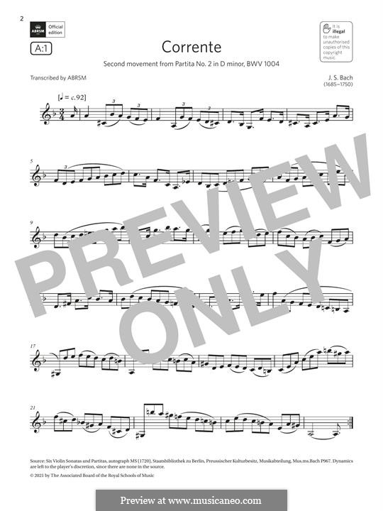 Partita für Violine Nr.2 in d-Moll, BWV 1004: Courante. Arrangement for clarinet by Johann Sebastian Bach