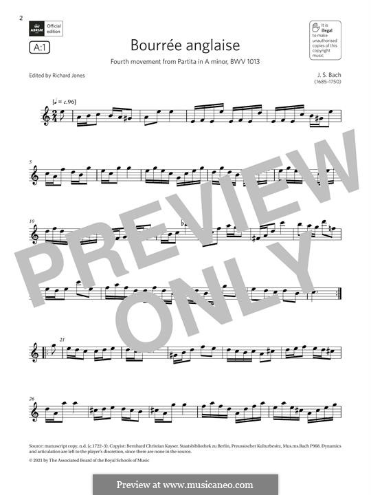 Partita für Flöte in a-Moll, BWV 1013: Bourrée anglaise by Johann Sebastian Bach