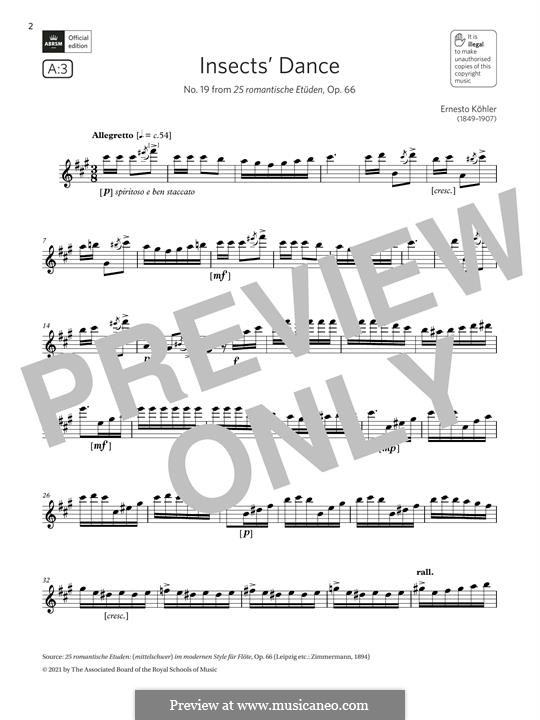 Fünfundzwanzig romantische Etüden, Op.66: Insects' Dance, for flute by Ernesto Köhler