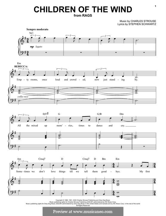 Children Of The Wind (from Rags: The Musical): Für Stimme und Klavier by Charles Strouse