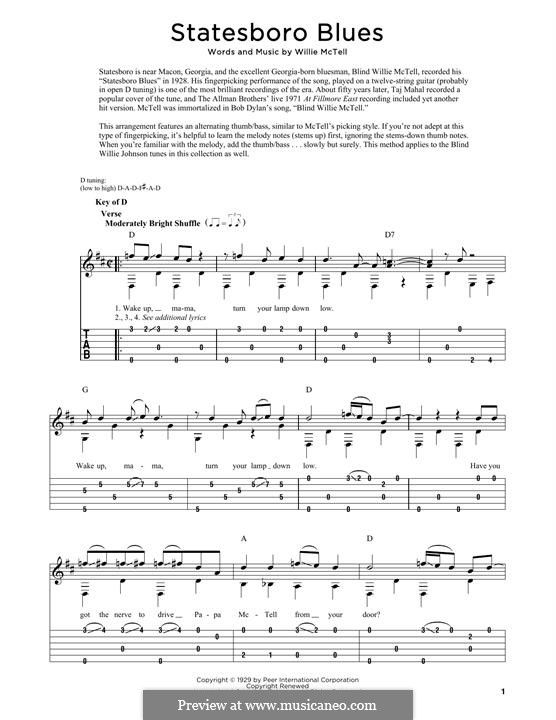 Statesboro Blues (The Allman Brothers Band): Für Ukulele by Blind Willie McTell