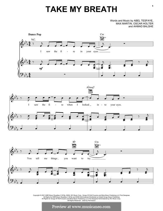 Take My Breath (The Weeknd): Für Stimme und Klavier (oder Gitarre) by Max Martin