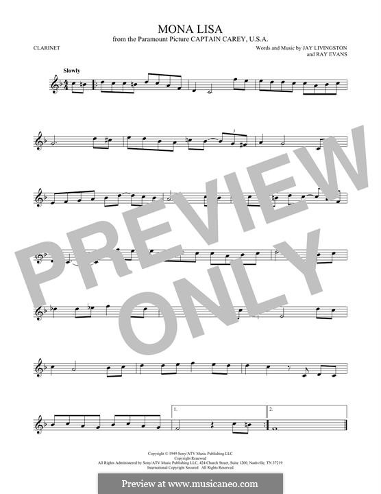Mona Lisa (Nat King Cole): Für Klarinette by Jay Livingston, Raymond Evans