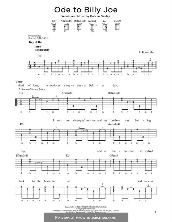 Ode To Billy Joe: For banjo by Bobbie Gentry