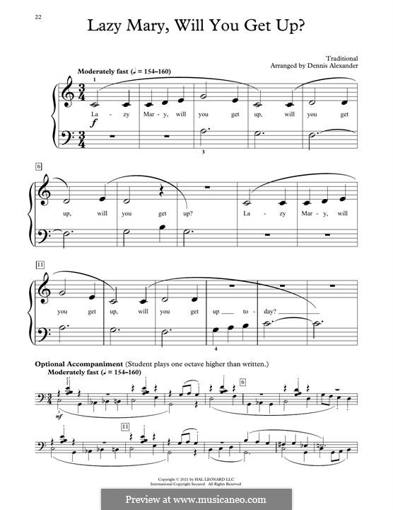 Lazy Mary, Will You Get Up?: Für Klavier by folklore