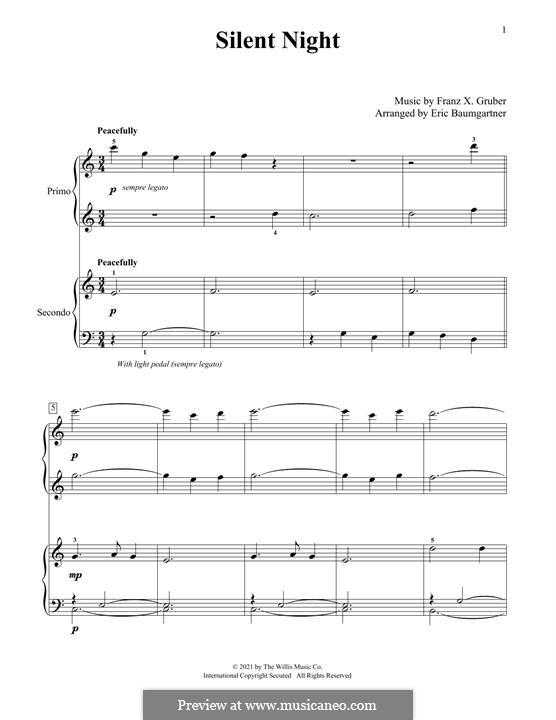 Piano version: For four hands by Franz Xaver Gruber