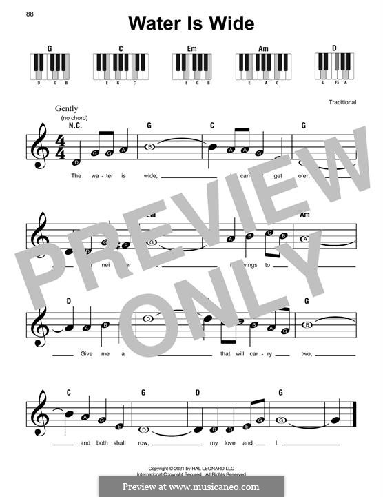 The Water is Wide (O Waly, Waly), Printable scores: Für Klavier, leicht by folklore