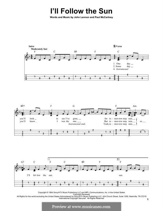 I'll Follow the Sun (The Beatles): Für Ukulele by John Lennon, Paul McCartney