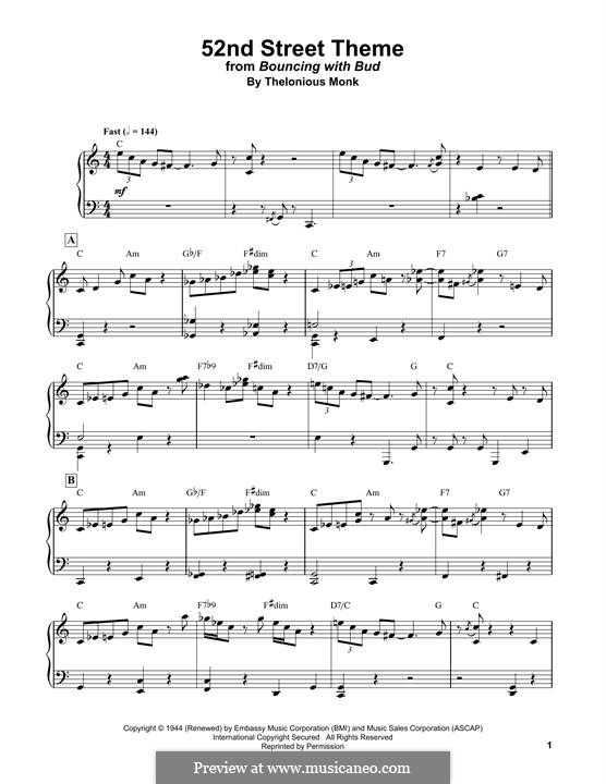 52nd Street Theme: Für Klavier by Thelonious Monk