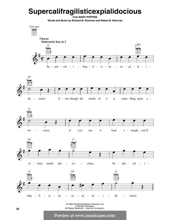 Supercalifragilisticexpialidocious (from Mary Poppins): Für Ukulele by Richard M. Sherman, Robert B. Sherman