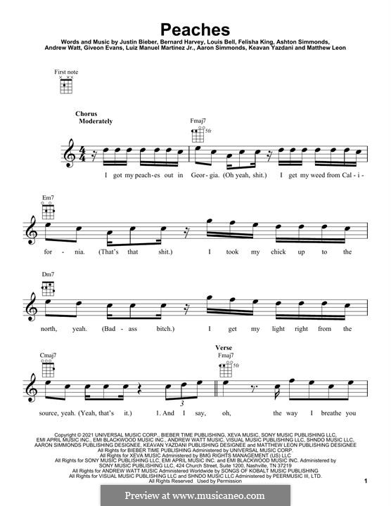 Peaches (feat. Daniel Caesar & Giveon): Für Ukulele by Justin Bieber, Louis Bell