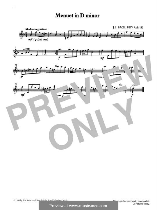 Nr.36 Menuett in d-Moll, BWV Anh.132: For percussion by Johann Sebastian Bach
