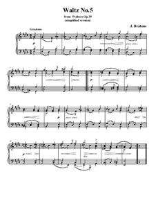 Walzer Nr.5: Bearbeitung für Klavier (leichte Fassung) by Johannes Brahms