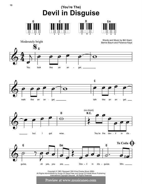 (You're The) Devil in Disguise (Elvis Presley): Für Klavier by Bernie Baum, Bill Giant, Florence Kaye