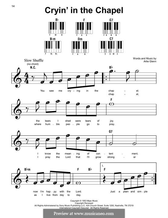 Crying in the Chapel (Elvis Presley): Für Klavier, leicht by Artie Glenn
