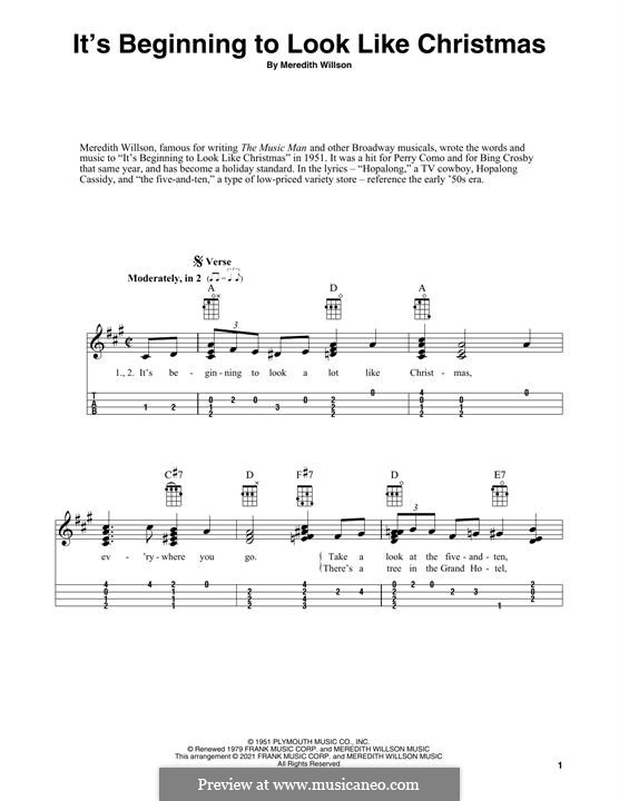 It's Beginning to Look a Lot Like Christmas (Perry Como): Für Ukulele by Meredith Willson
