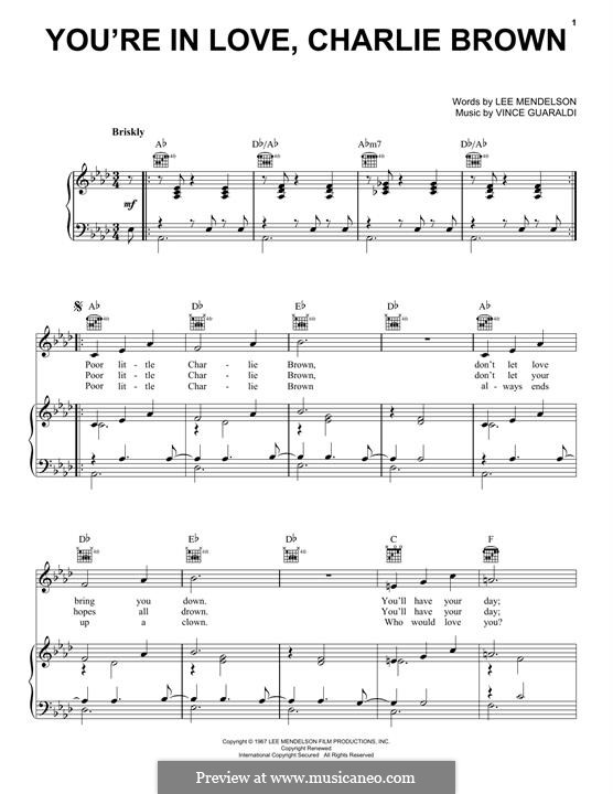 You're in Love, Charlie Brown: Für Stimme und Klavier (oder Gitarre) by Vince Guaraldi