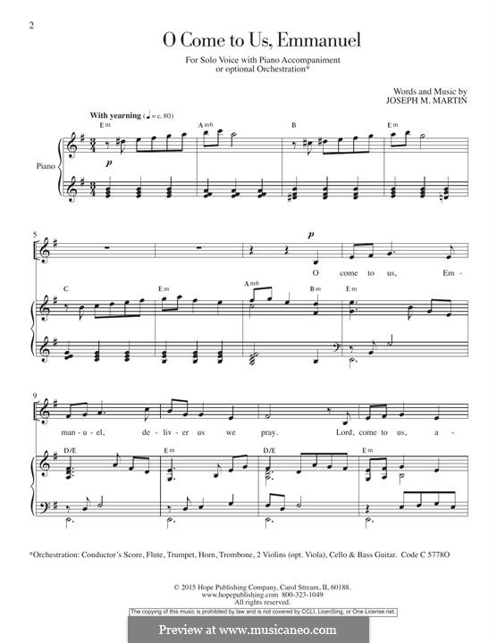 O Come To Us, Emmanuel: Für Stimme und Klavier by Joseph M. Martin