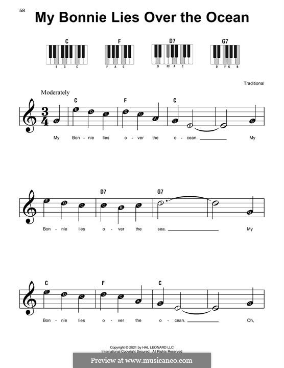 My Bonnie is over the Ocean: Für Klavier, leicht by folklore