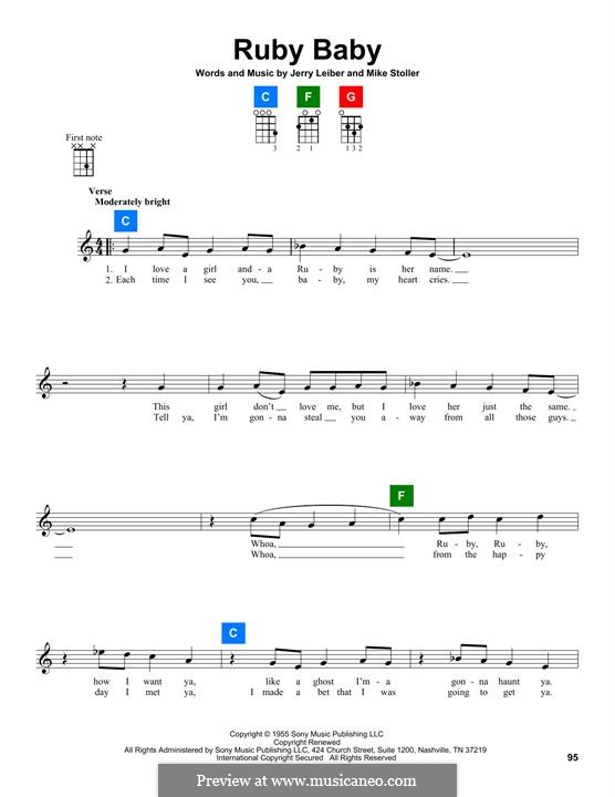 Ruby Baby (Dion): Für Ukulele by Jerry Leiber, Mike Stoller