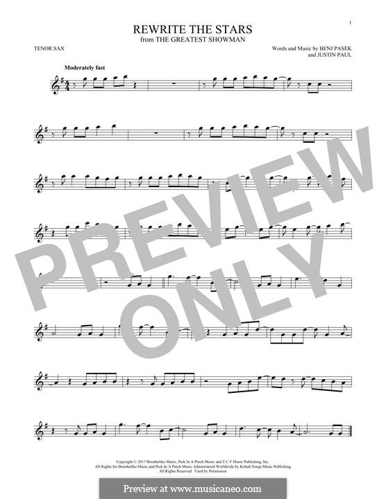 Rewrite the Stars (from The Greatest Showman): Für Tenorsaxophon by Justin Paul, Benj Pasek