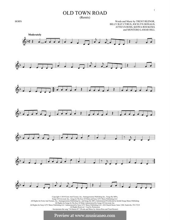 Old Town Road (Remix): For horn by Atticus Ross, Trent Reznor, Jocelyn Donald, Billy Ray Cyrus, Kiowa Roukema