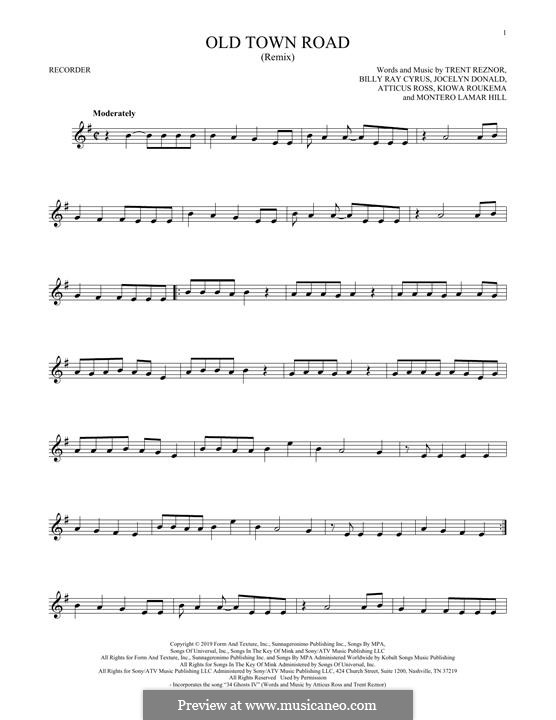 Old Town Road (Remix): Für Blockflöte by Atticus Ross, Trent Reznor, Jocelyn Donald, Billy Ray Cyrus, Kiowa Roukema