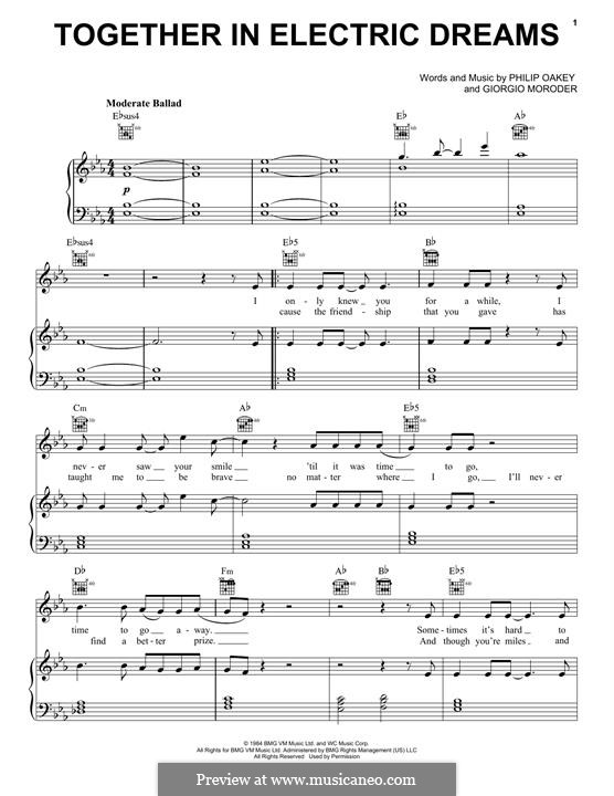 Together in Electric Dreams: Für Stimme und Klavier (oder Gitarre) by Giorgio Moroder, Philip Oakey