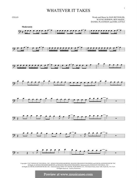 Whatever It Takes (Imagine Dragons): Für Cello by Benjamin McKee, Daniel Reynolds, Joel Little, Daniel Platzman, Wayne Sermon