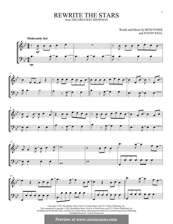 Rewrite the Stars (from The Greatest Showman): For violin and cello by Justin Paul, Benj Pasek