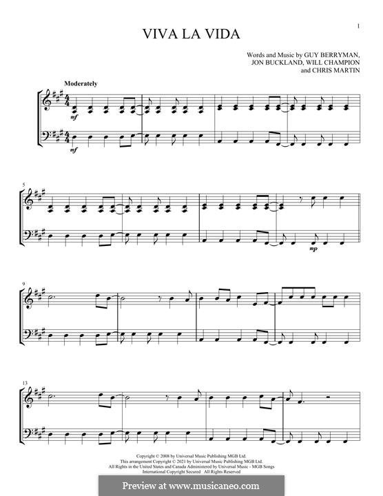 Instrumental version: For violin and cello by Chris Martin, Guy Berryman, Jonny Buckland, Will Champion