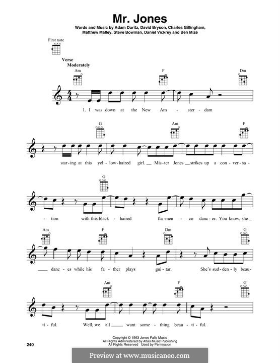 Mr. Jones (Counting Crows): Für Ukulele by Adam F. Duritz, David Bryson