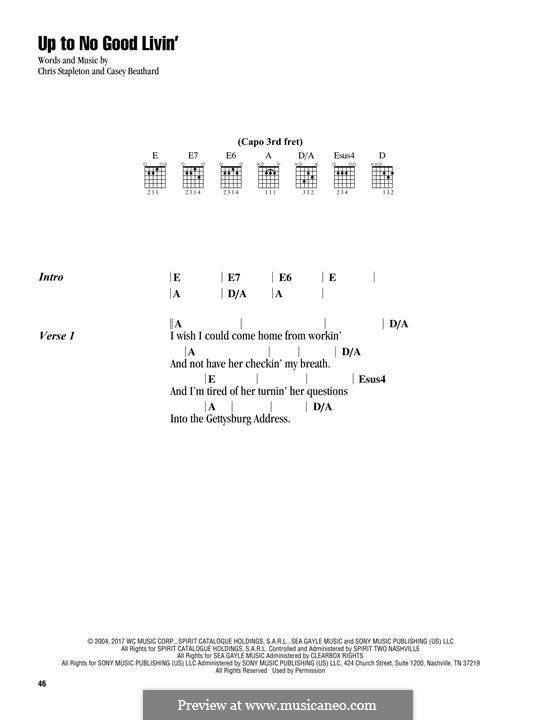 Up To No Good Livin': Für Gitarre mit Tabulatur by Casey Beathard, Chris Stapleton