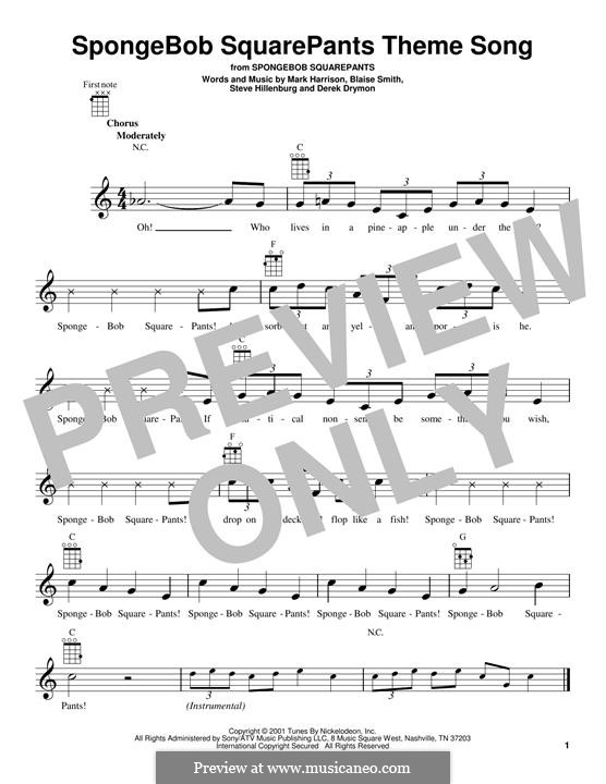 SpongeBob SquarePants Theme Song: Für Ukulele by Blaise Smith, Derek Drymon, Mark Harrison, Steve Hillenburg