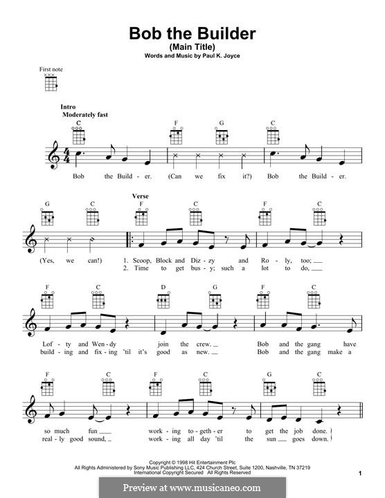 Bob the Builder Intro Theme Song: Für Ukulele by Paul Joyce